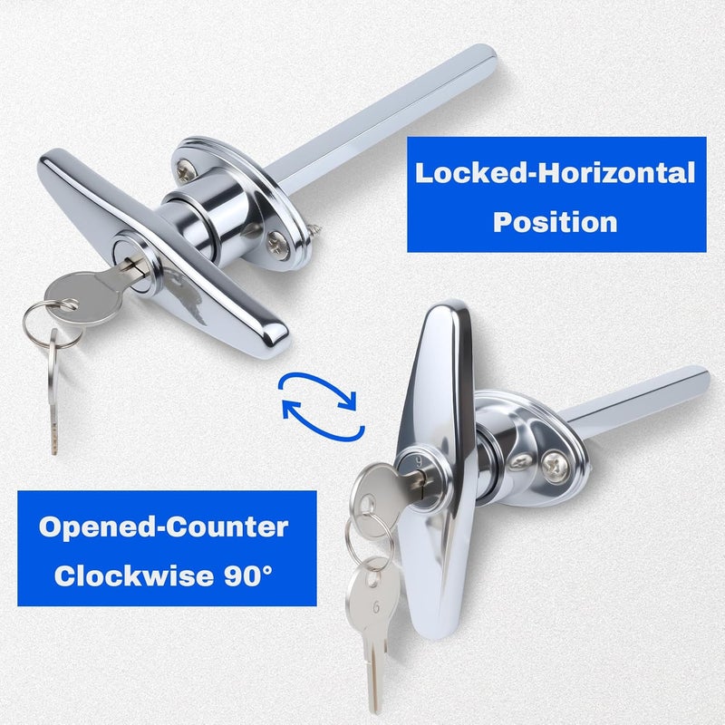 Wellmade Garage Door T-Handle Lock Replacement Kit - Heavy Duty Zinc Alloy with 2 Keys & Self-Tapping Screws for Wood/Metal Doors (1 Pack) - Image 2